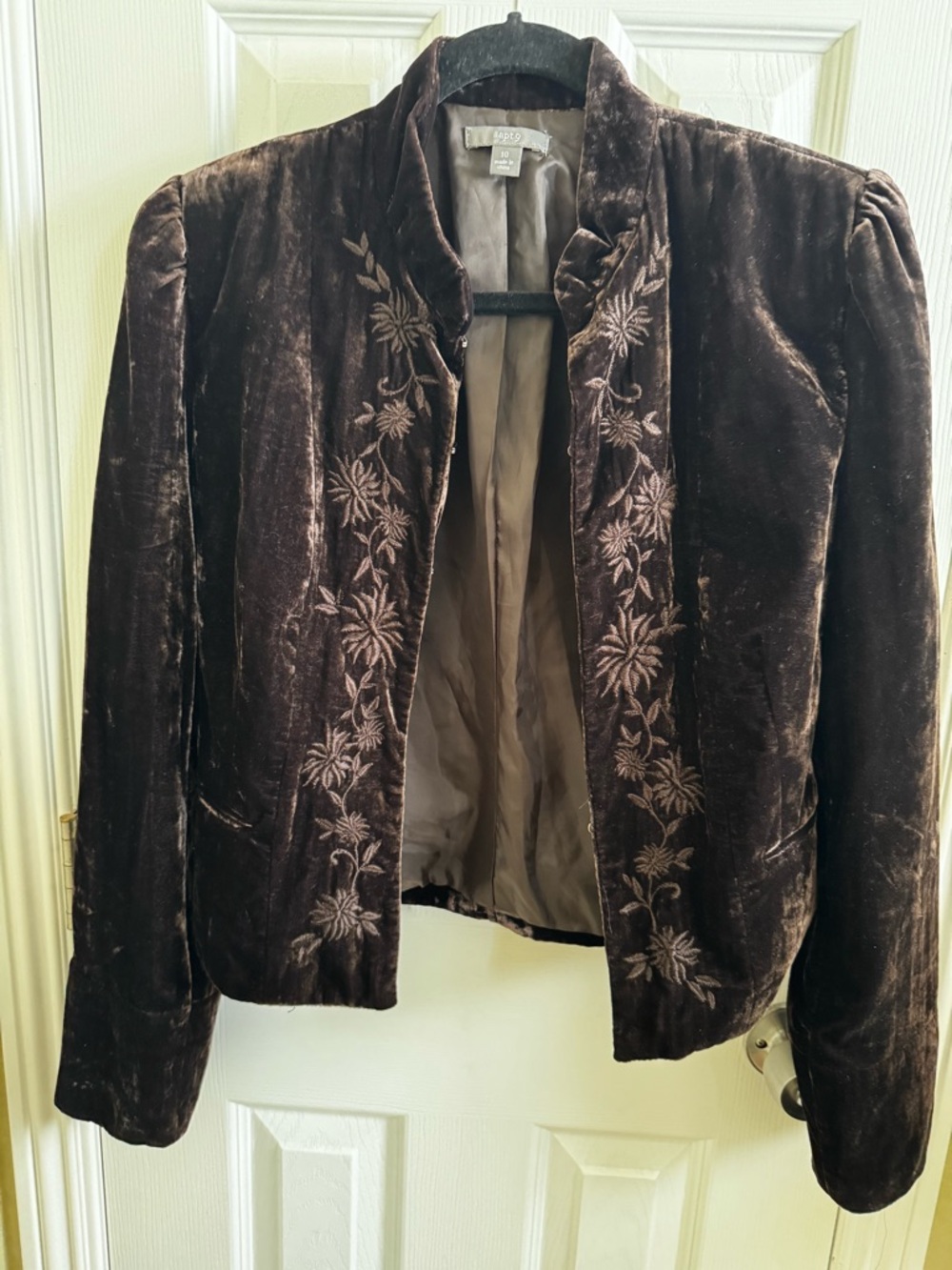 Apt. 9 Brown Velvet Embroidered Open-Front Jacket